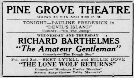 Pine Grove Theatre - 23 Feb 1927 Ad (newer photo)